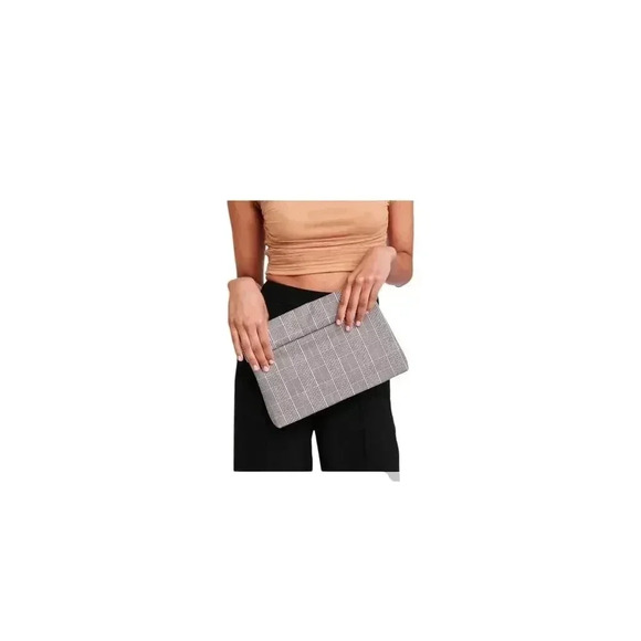 Moda Luxe Heather Clutch Plaid Lunch Bag Shape Bag. Zip Roll Closure Magnets - Picture 3 of 4